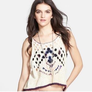 Free People Cream and Purple Tank Top